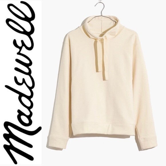 Madewell Tops - New Madewell MWL Ribbed Funnelneck Sweatshirt XS Cream Relaxed Slouchy Boxy